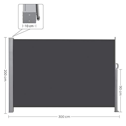SONGMICS Seitenmarkise mit Stahl-Kasten, rostbeständig, ausziehbar, 200 x 300 cm, Sichtschutz, Sonnenschutz, Blickdicht, Seitenrollo, für Balkon, Terrasse, Garten, anthrazit GSA200G02 – Bild 7
