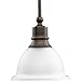 Progress Lighting P5078-20 1-Light Stem-Hung Mini-Pendant with White Etched Glass, Antique Bronze