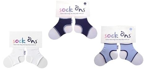 Sock Ons - 0-6 Monate - 3er Packung (1 x weiß,1 x Marineblau & 1 x Babyblau) Drei SOCK ONS Baby-socke Tierhalter : Hervorrage