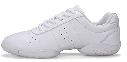 WUIWUIYU Womens Girls Lace-Up Aerobics Gymnastics Cheerleading Dance Shoes Sport Training Sneakers White US Size 2.5 M