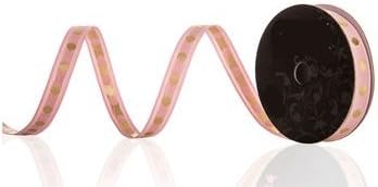 Satin Pink with Gold Polka Dot Ribbon - 4 Yards Single Line Dots