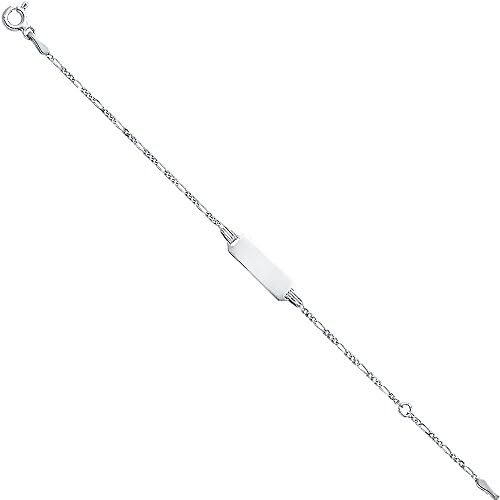 Ioka Jewelry - 14K White Solid Gold Figaro 3+1 Tiny Baby ID Bracelet - 4.5+1"