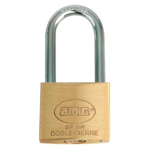 Amig – Brass Padlock with Long Shackle – 45 mm Width – Includes 2 Keys – Hardened Steel Shackle – Ideal for Gym Lockers, Doors, Cabinets, Suitcases