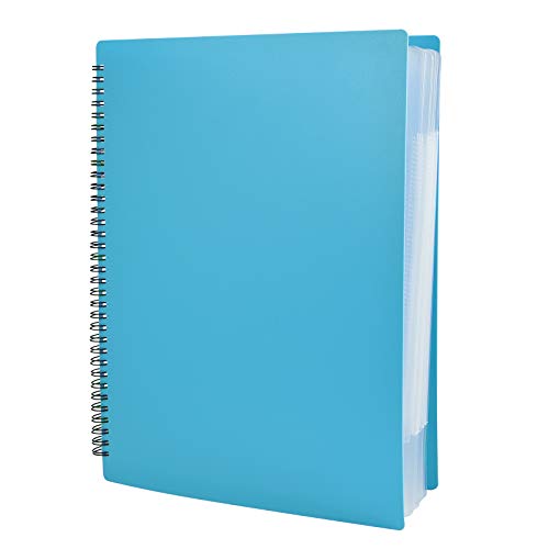 Irich Sheet Music Plastic File Folder, Spiral-Bound Documents Storage, A4 Size Holds 60 Sheets for Musicians, Office and Classroom Use (Blue)