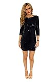 TowerTree Women's Sparkle Glitter Sequin 3/4 Sleeve Bodycon Shiny Party Dress Vegas