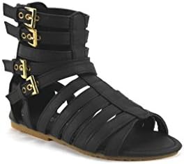 QQ Girls Kids Sophie-816 Calf High Gladiator Sandals, Black, 12