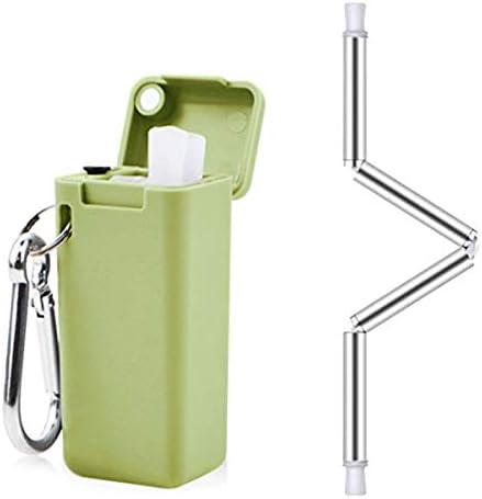 Collapsible Reusable Straw, Composed of Stainless Steel and Food-Grade Silicone, Portable Set with Hard Case Holder and Cleaning Brush, for Party, Travel, Household, Outdoor, etc (Green)