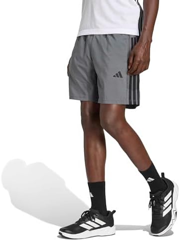Hombre Workout Essentials Base 3 Stripes Woven Short 7 Inches Shorts, Grey Five/Black, M
