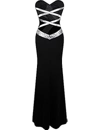 Angel-fashions Vestido de noche para mujer, sin tirantes, con diseño de cruz, color blanco y negro