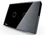 US/AU Standard, VL-C302-82, 2 Gang 1 Way, Black Glass Panel, AC 110~250V, LED indicator, 2-gang Touch Control Light Switch