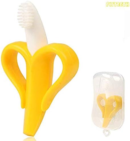 Infant Banana Training Toothbrush Teether, Gift Box Package (Yellow+White)