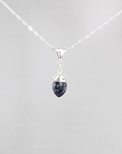 Blue Sodalite Gemstone Minimalist Pendant Necklace with Sterling Silver Chain - 18" Length