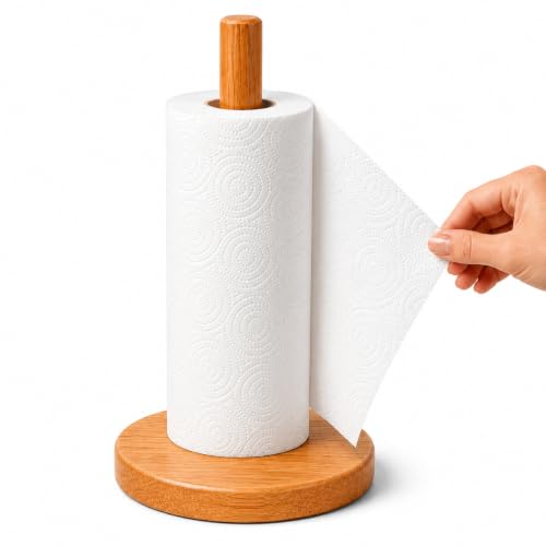 Suporte Porta Papel Toalha de Bambu Natural Cozinha Vertical 28cm - Premium