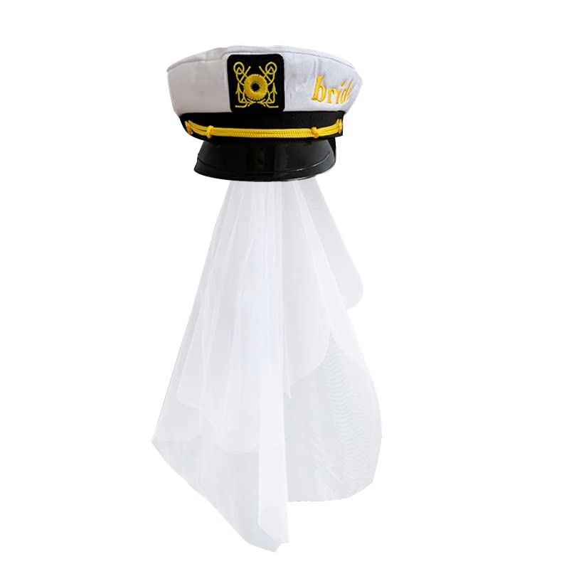 cityfly Captain's Yacht Sailors Hat with Bride Veil Adjustable Sea Cap Navy Costume Accessory for Bridal Party Supplies navy cap,Approx. 26 x 23 x 11 for cm/ 10 x 9 x 4 inch