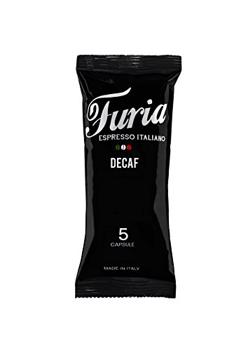 Caffe Furia Decaf Italian Coffee Capsules for Nespresso Espresso Makers, 5 Count (Pack of 10)
