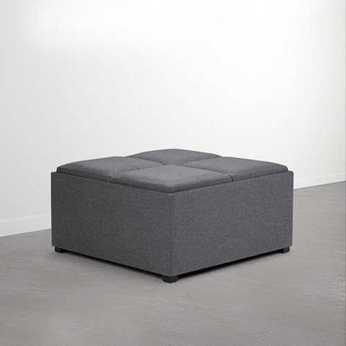 SIMPLIHOME Avalon Wide Contemporary Square Coffee Table Storage Ottoman, Flint…