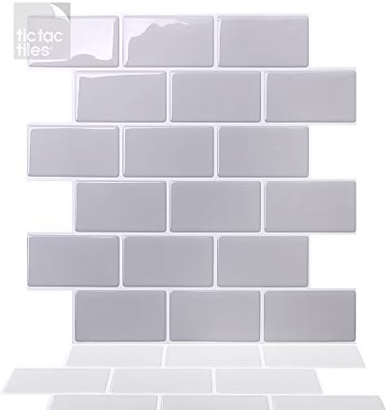 Tic Tac Tiles 12インチ X 剥がして貼るだけ 粘着 取り外し可能 キッチン バックスプラッシュ バスルーム 3d ウォールステッカー 壁紙 タイル 地下鉄デザイン 12 X12 10 Sheets グレー