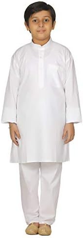 Fourfolds Ethnic Wear Plain White Cotton Kurta Pyjama for Kids and Boys