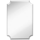 Large Beveled Scalloped Edge Rectangular Wall Mirror | 1 inch Bevel Curved Corners Rectangle Mirrored Glass Panel for Vanity, Bedroom, or Bathroom Hangs Horizontal &amp; Vertical Frameless (24" x 36")
