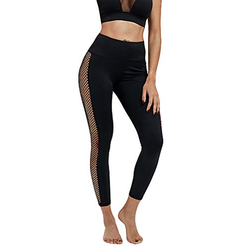 Excursion Sports Women's Net Yarn Stitching Stretch Underpants, Plus Size High Waist Slim Tummy Control Casual Sweatpants, Work-Out Training Fitness Yoga Pants, Running Leggings (Black, M)