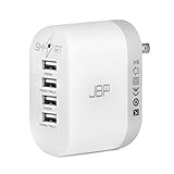 4 Port USB Travel & Home Charger with SmartCharge by JBP: Accessory for Charging Multiple Devices and Electronics - White/Gray