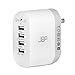 4 Port USB Travel & Home Charger with SmartCharge by JBP: Accessory for Charging Multiple Devices and Electronics - White/Gray