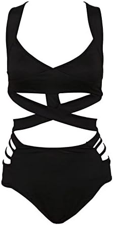 Dazzli Women Sexy Bikini High Waist Bandage Elasticity Swimsuit(XL,Black)