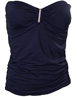 Women's Solid Shirred Bandeau Tankini Marine XL