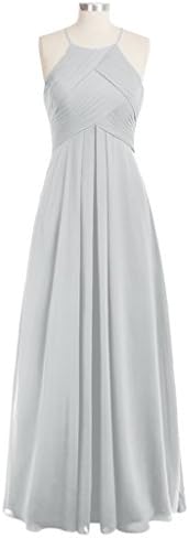 Tivansi Women's Halter Chiffon Long Bridesmaid Dresses silver Size 14
