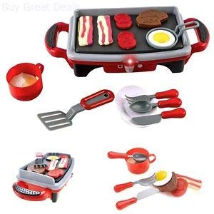 GIRL FUN TOYS Kitchen Toy Play Food Breakfast Griddle Electric Stove Grill Set Cook for Kids - Thumbnail 2