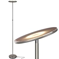 Brightech Sky LED Torchiere Super Bright Floor Lamp - Contemporary, High Lumen Light for Living Rooms & Offices - Dimmable, Indoor Pole Uplight for Bedroom Reading - Brushed Nickel