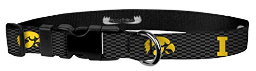 Moose Pet Wear Dog Collar â€“ University of Iowa Adjustable Pet Collars, Made in The USA â€“ 1 Inch Wide, Medium, Carbon Fiber