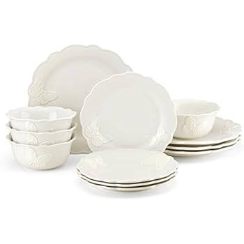 Lenox Butterfly Meadow Carved Vanilla 12 Piece Dinnerware Set - 872326