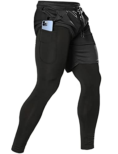 Men's 2 in 1 Running Pants, Gym Workout Compression