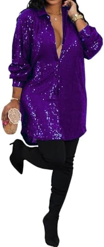 sparkly purple shirt dress Women Sparkle Glitter T-shirt Dress Top Bling Laser Harajuku Club with Belt Chic