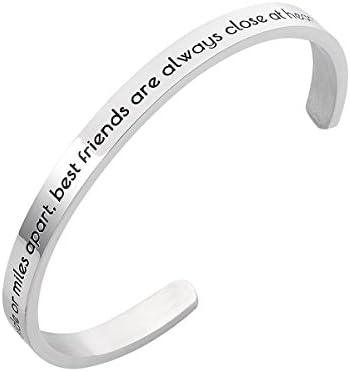 Stpower Sister Jewelry BFF Close Friends Bracelet Stainless Steel Cuff Bangle for Best Friends Christmas Gift (Side by Side or miles apart)