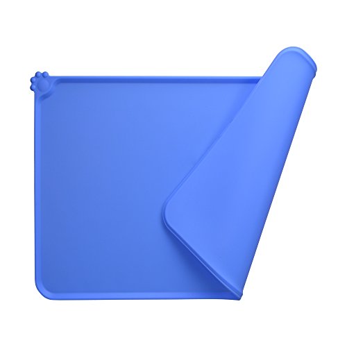 Guardians Dog Food Mat,Silicone Pet Feeding Mats,Non Slip Waterproof Cat Bowl Trays Food Container Placemat for Small Animals (18.5"x11.8", Blue)