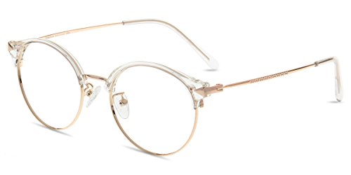 Firmoo Blue Light Blocking Glasses Women Men, Reduce Headache Anti Eyestrain, Clear Round Half Frame Computer Glasses for Digital Devices - Thumbnail 7