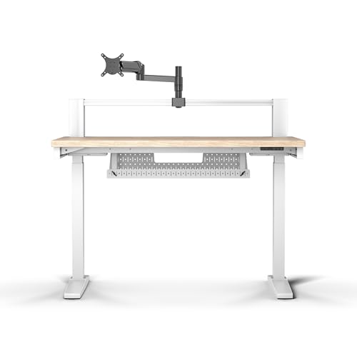 Platform:4 Elevate – 120 cm x 76 cm, Hauteur Réglable, Bureau d'ordinateur Électrique Debout Home Office Gaming Desk, Bras d’écran Inclus – Teinture de Pin Blanc