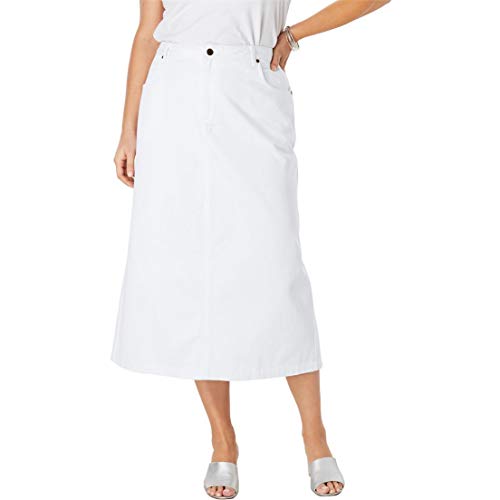 Jessica LondonWomen's Plus Size Classic Cotton Denim Midi Skirt Pockets Long Jean Skirt