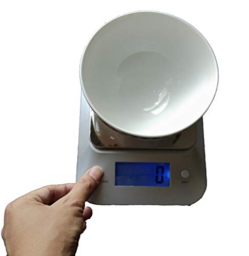 Electrical Digital Kitchen Multi Function Food Scale 0.04 oz / 1g Increment, 11 lb / 5 kg Capacity, Stainless Steel Platform & Extra Large Big Blue Back Lit Light LCD Display 2 AAA Batteries included