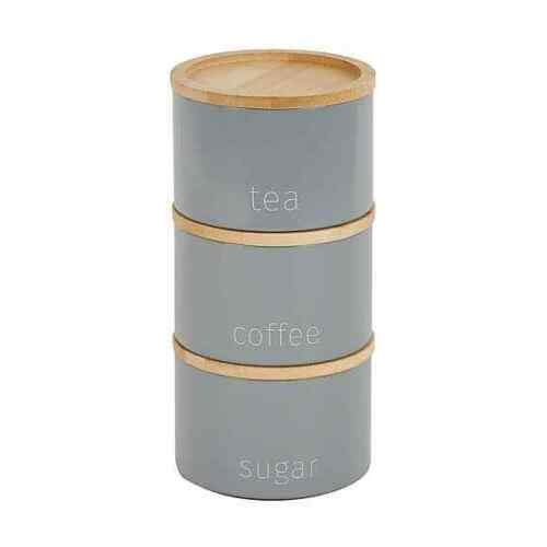 Paradise HomeStore Stylish Monochrome Style Stackable Tea Coffee Sugar Canisters (Grey)