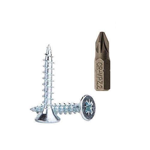 Marcopol Zinc Plated Steel Wood Screws, 6.0 x 30 mm, 100 Pack, Pozidriv Head, Countersunk, Chipboard Screws