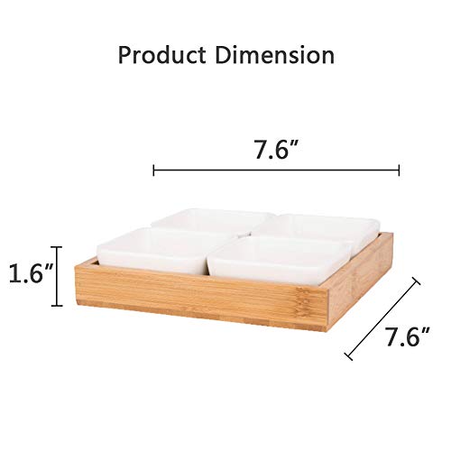 HaloVa Serving Tray, Removable Ceramic Compartment Bowls with Bamboo Tray, Snack Tray, Appetizer Tray, Fruit Tray, and Multifunctional, 4 Grids