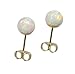 14k Yellow Gold Created Opal Fiery White Round Stud Earrings