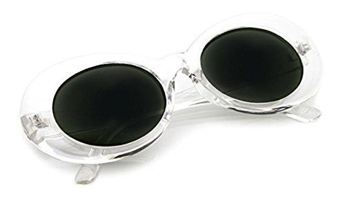 V.W.E. Vintage Sunglasses UV400 Bold Retro Oval Mod Thick Frame Sunglasses Clout Goggles with Dark Round Lens (Clear)