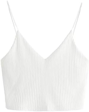 SheIn Ladies’s Informal V Neck Sleeveless Ribbed Knit Cami Crop High