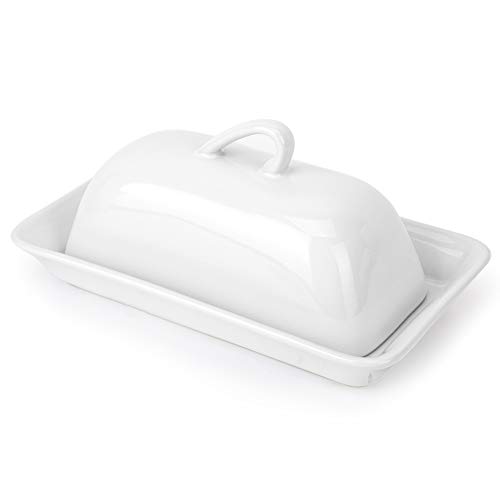 ZivKit Porcelain Butter Dish with Lid,Large Ceramic Butter Dishes,White