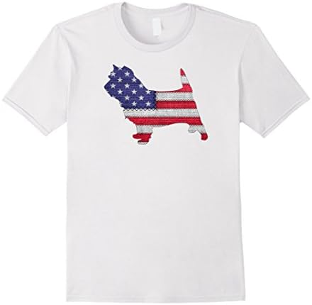 Mens Patriotic CAIRN TERRIER American Flag Embroidery T-Shirt 2XL White