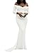 Saslax Women's Off Shoulders Sweetheart Neckline Long Sleeves Maternity Slim Fit Gown for Photography Dress Off White M